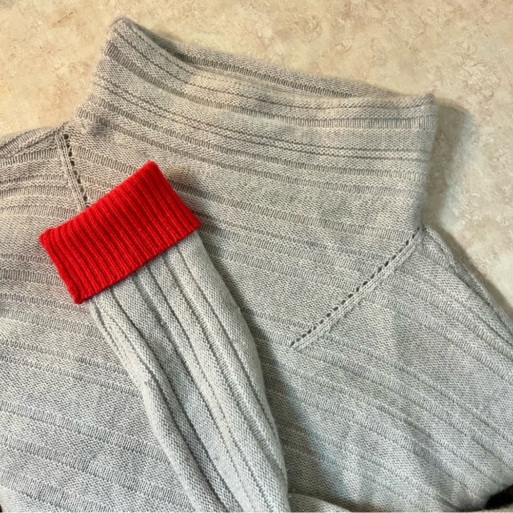 Duffy Cashmere Gray Grey Sweater Pink Cuffs Mockneck Turtleneck Size Small
